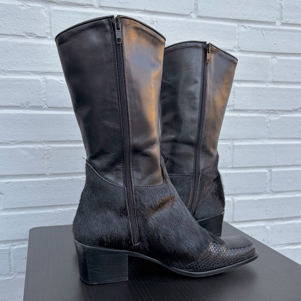 VTG Aquatalia Mixed-Media Leather Snakeskin & Calf Hair Boots, SZ 8 MSRP $695 - Picture 6 of 11